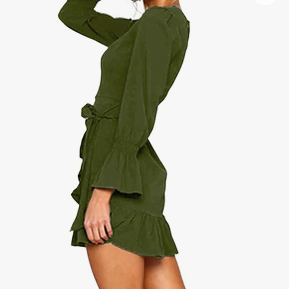Olive wrap front dress